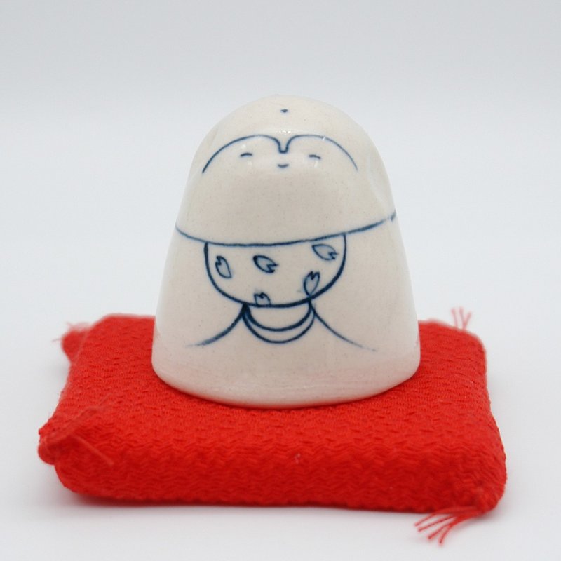 手作り陶人形　お地蔵さん　座布団付き - 置物 - 磁器 ホワイト