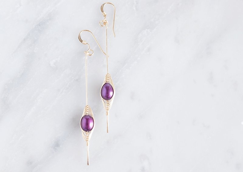 [Tsubomi] 14KGF Earrings-B- "Purple Pearl" - Earrings & Clip-ons - Gemstone Purple