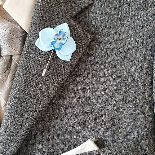Leather Novel Men's lapel pin sky blue orchid Leather boutonniere 3rd wedding anniversary gift