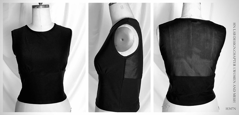 Basket empty back mesh stitching elastic top SHEER BACK VEST TOP - Women's Vests - Other Materials Black