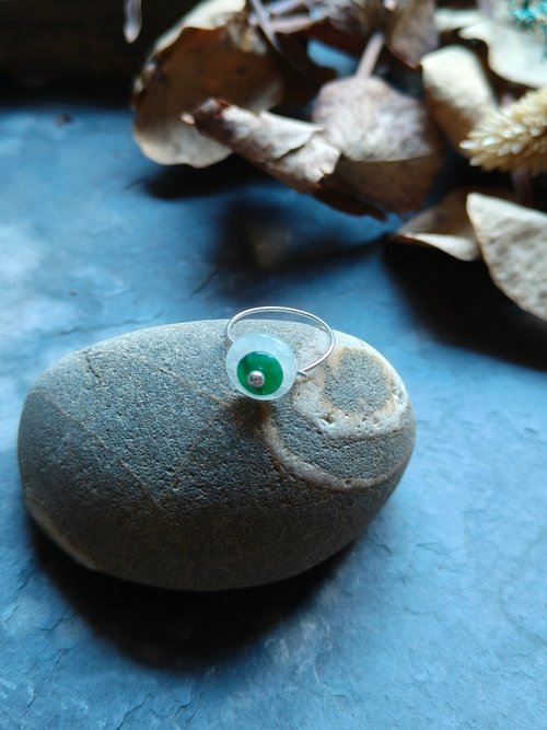 C.L Studio Ore jewelry設計 天然緬甸白冰平安扣翡翠10*1.1mm 銀戒指