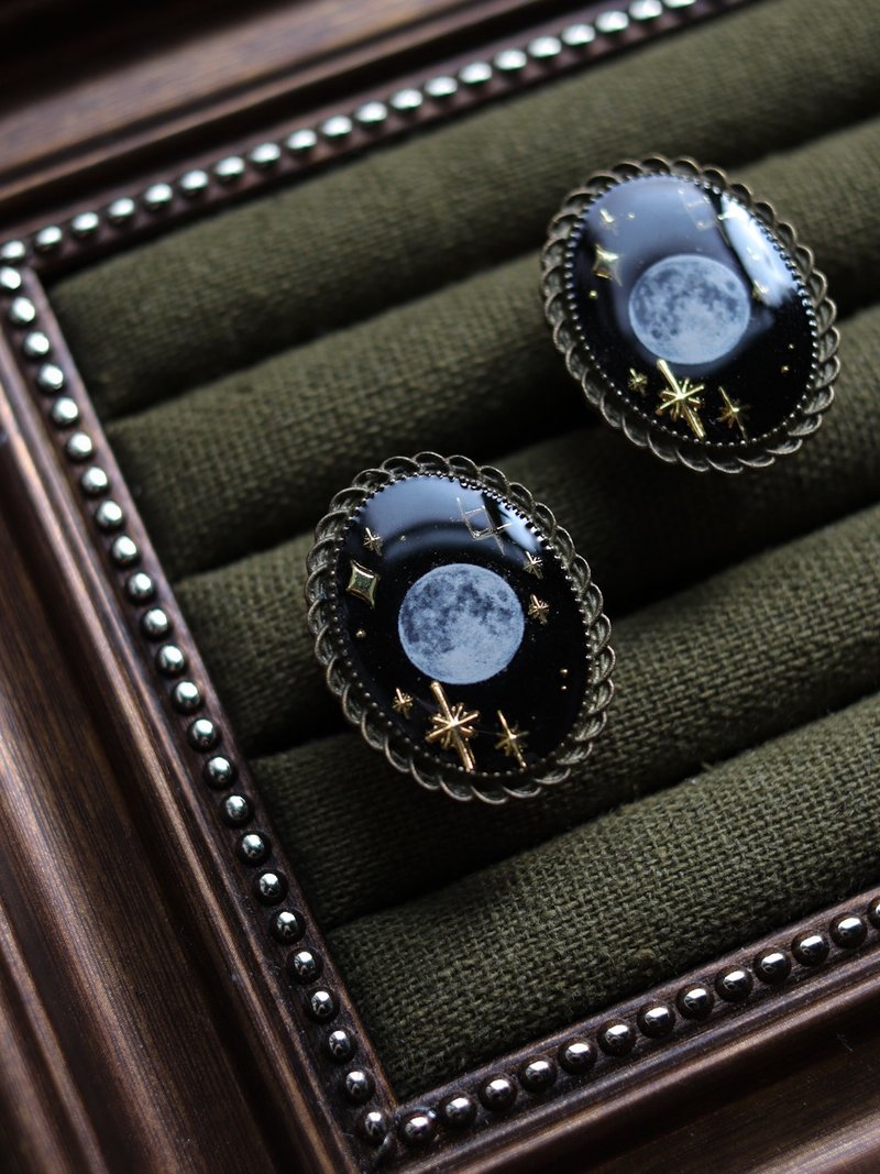 復古風格指環 滿月 - 戒指 - 樹脂 黑色