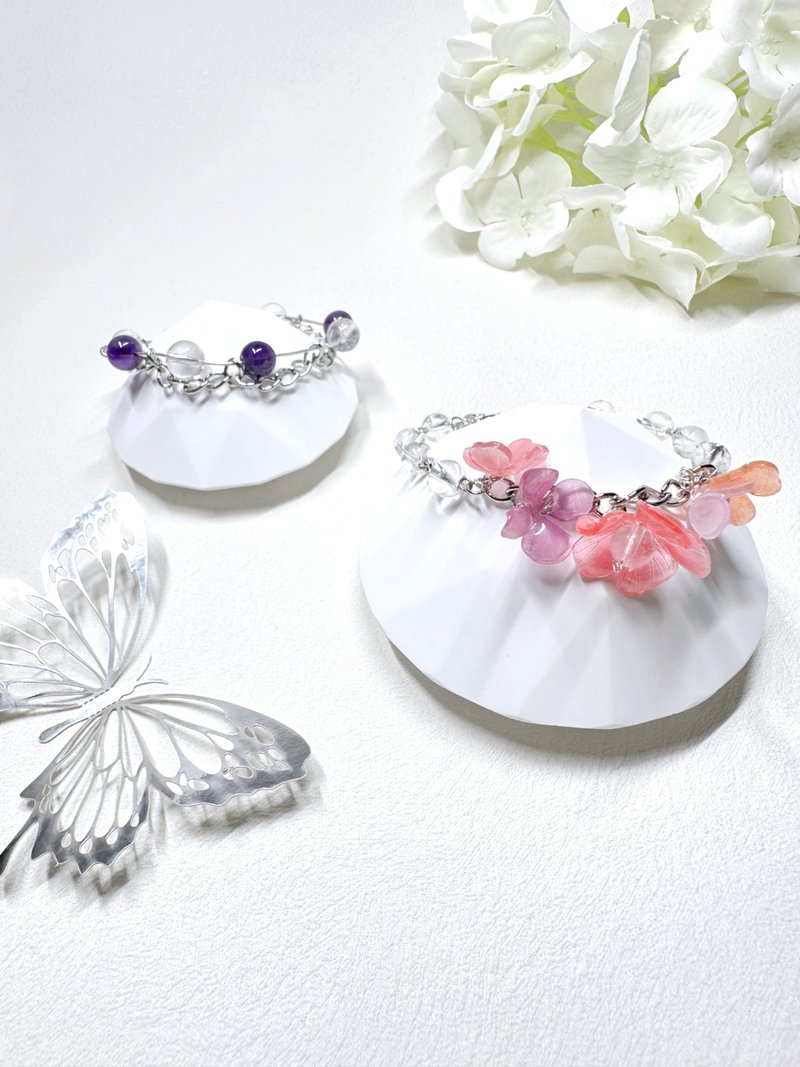 白水晶 Clear Quartz 花花手鏈 - 手鍊/手環 - 其他金屬 