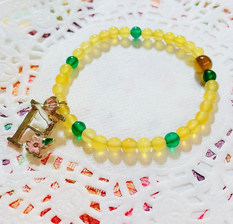Exclusive alphabet yellow crystal bracelet - สร้อยข้อมือ - เครื่องเพชรพลอย สีเหลือง
