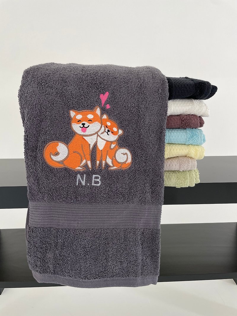 Shiba Inu Custom embroidered towel set with dog - Towels - Cotton & Hemp Multicolor