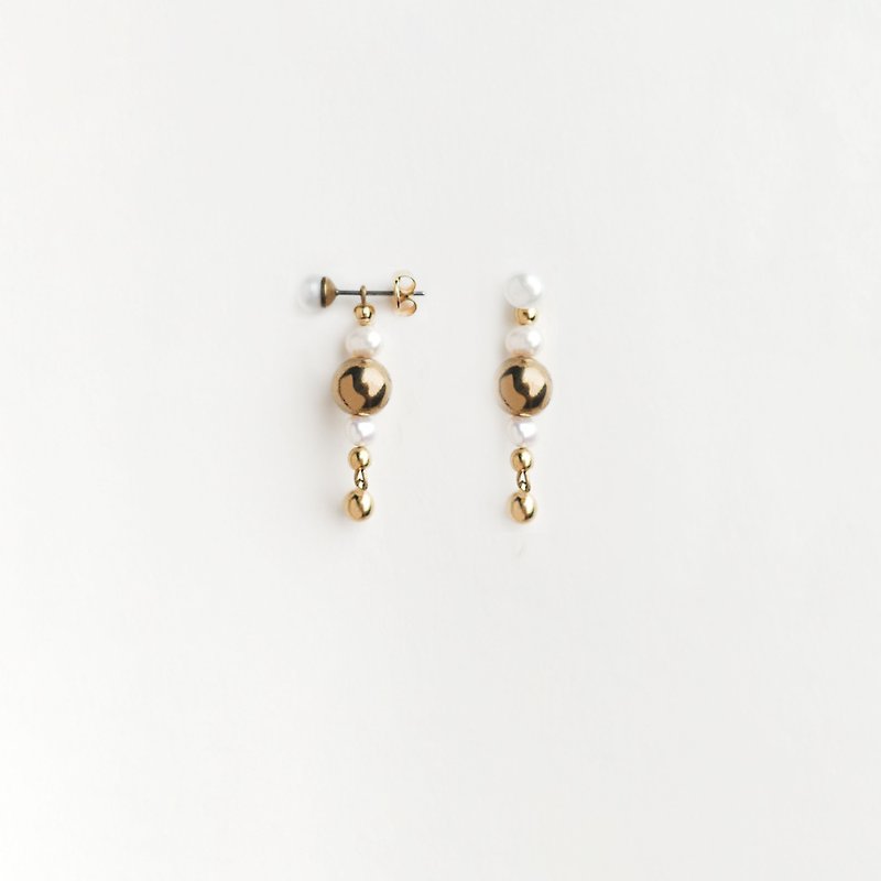 Pearl Satin bead multi-wear earrings (white) - ต่างหู - กระจกลาย ขาว