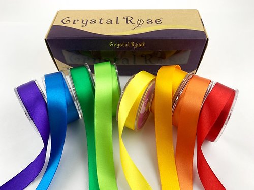 Crystal Rose Ribbon 緞帶專賣 經典雙緞面/彩虹Rainbow禮盒/8入