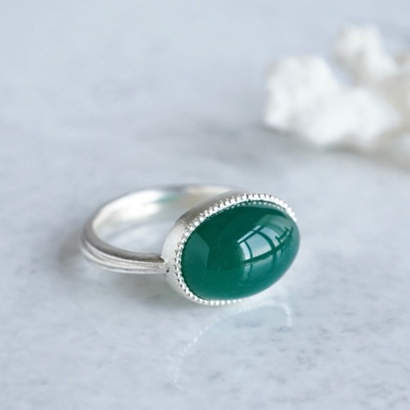 Green agate ring [OP783SV] - แหวนทั่วไป - โลหะ 