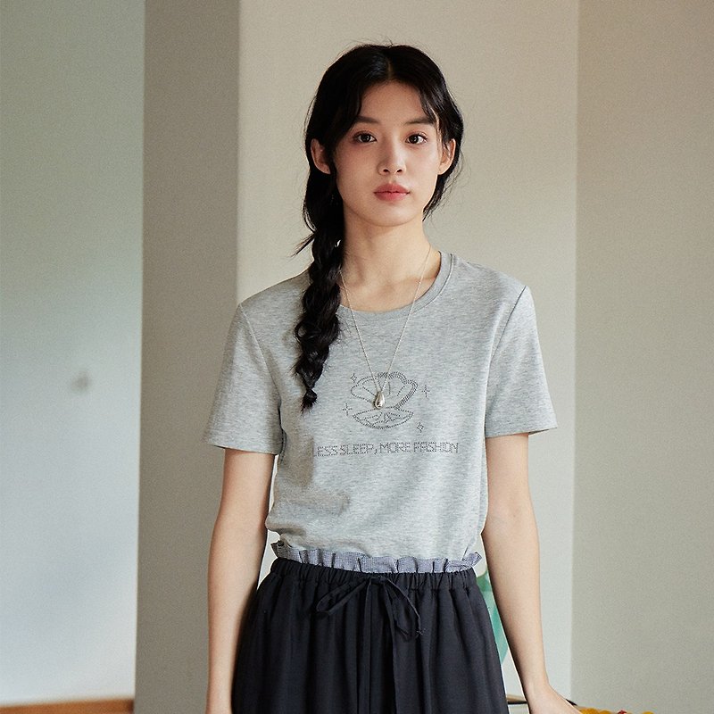 Hot diamond printed T-shirt|T-shirt|Two colors|Summer style|Sora-1519 - Women's T-Shirts - Cotton & Hemp Multicolor