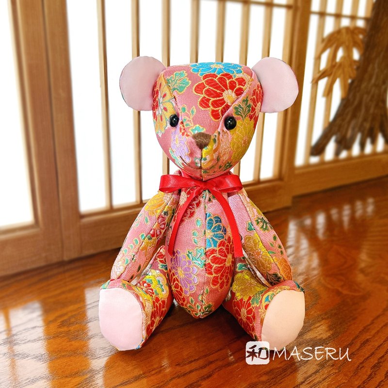 Japanese style teddy bear, made in Japan, floral patterns, free gift wrapping - Stuffed Dolls & Figurines - Polyester Pink