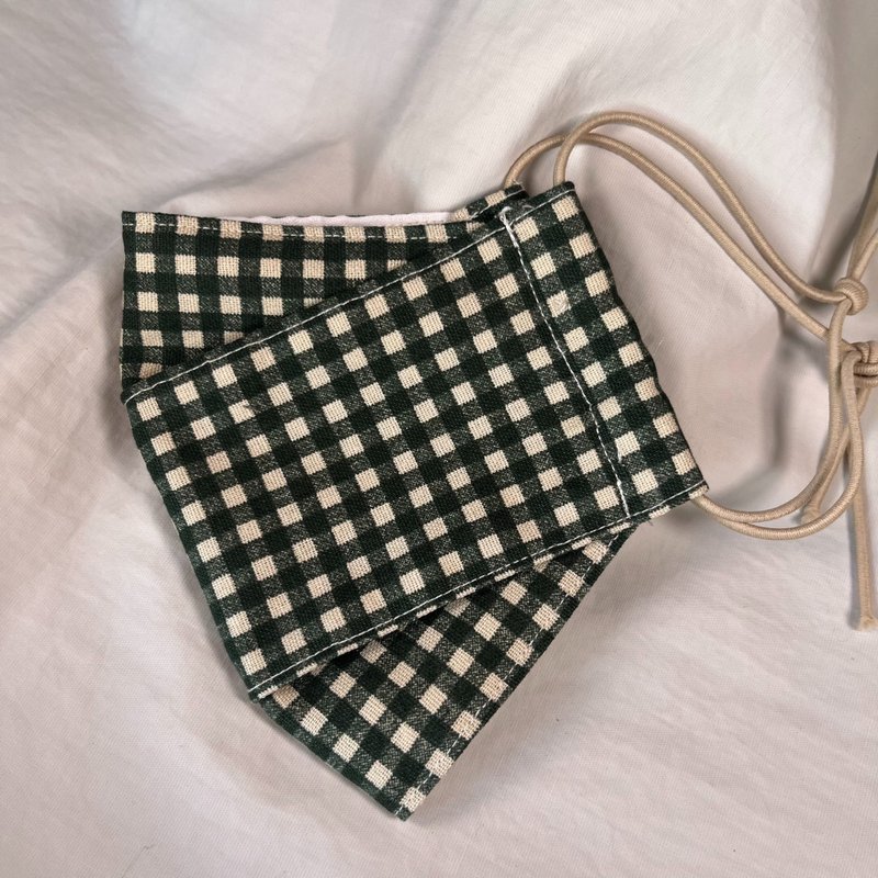 Green plaid 3D handmade cloth mask [Handmade in Taiwan] - Face Masks - Cotton & Hemp Blue