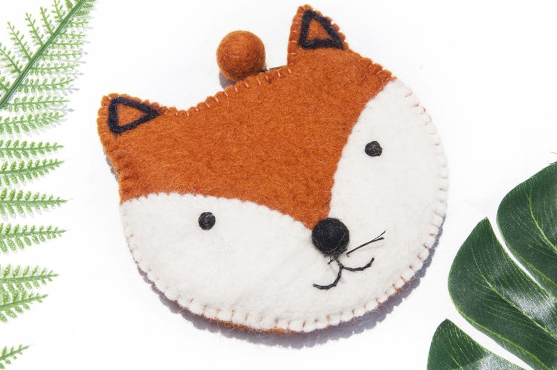 Wool felt small bag/wool felt storage bag/coin purse/ leisure card holder/wool felt wallet-fox - กระเป๋าเครื่องสำอาง - ขนแกะ สีส้ม