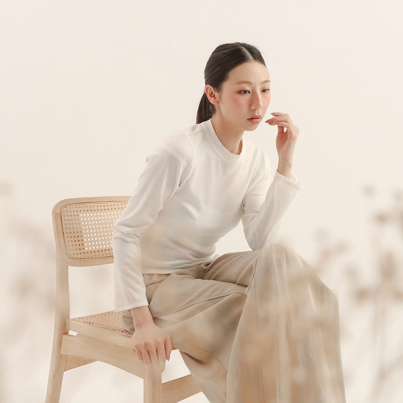 Serenor_從容毛料針織上衣_25AF003_白 - 女襯衫 - 其他材質 白色