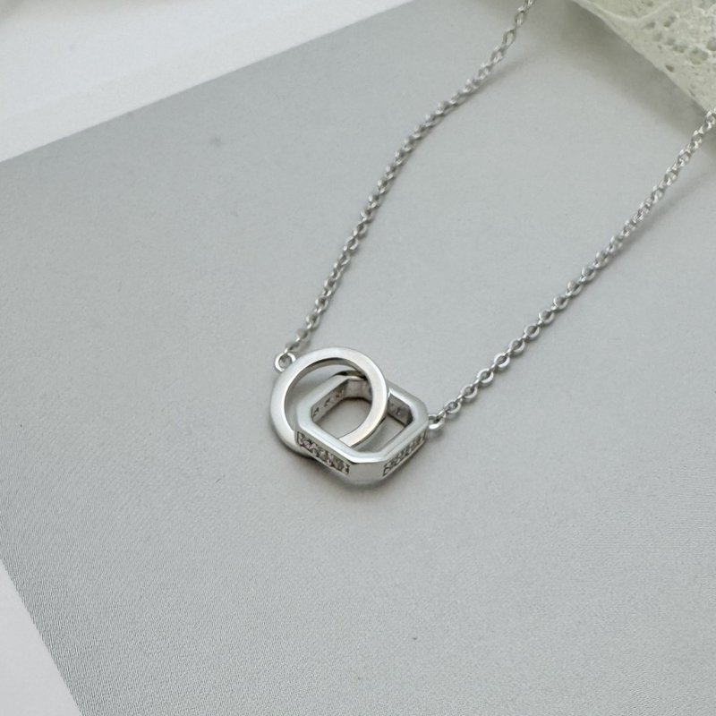 925 Sterling Silver | Minimalist Double Ring Necklace - Necklaces - Precious Metals 