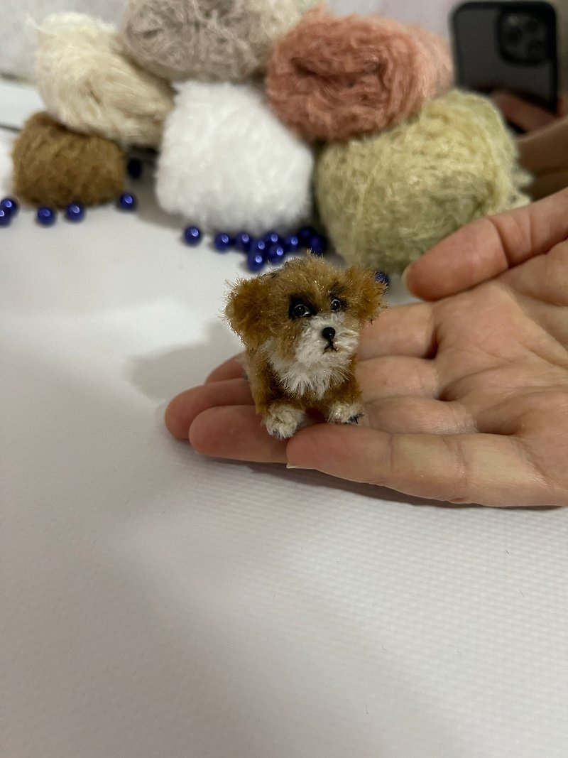Miniature realistic maltipoo Teddy dog custom pet for doll Blythe dog replica - 編織/羊毛氈/布藝 - 繡線 咖啡色