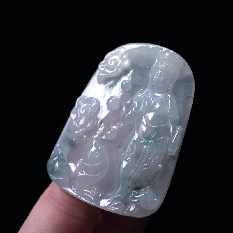 冰種飄花翡翠寶瓶觀音菩薩 | 裸石 | 天然緬甸玉翡翠A貨 | 送禮 - 項鍊 - 玉石 多色