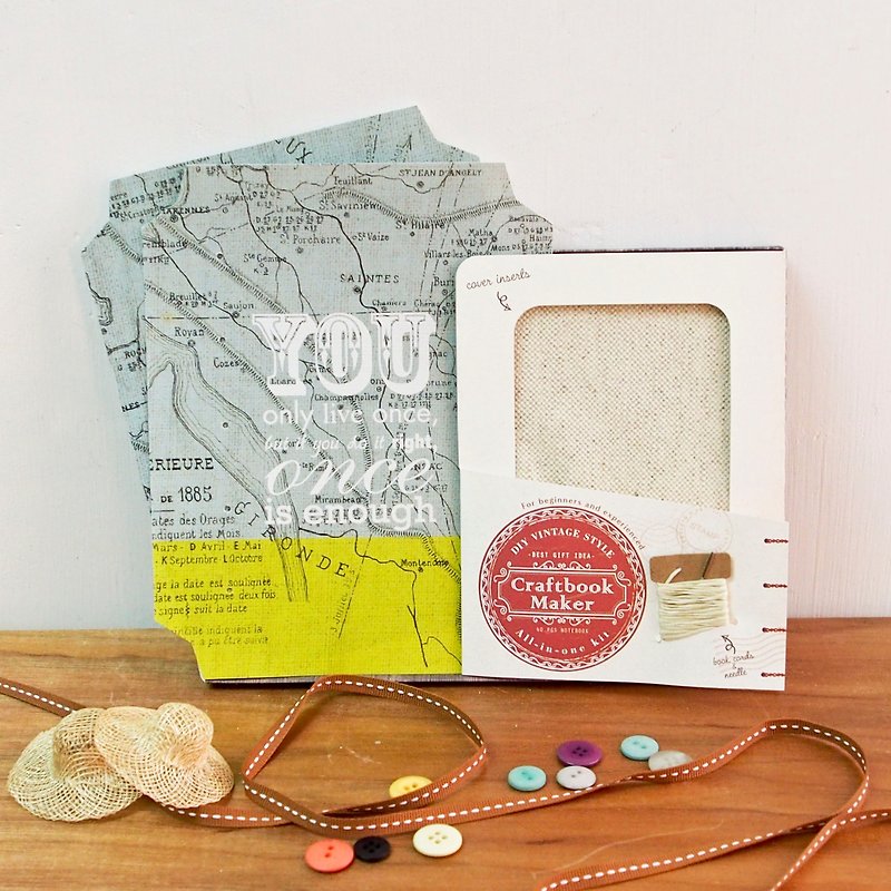World Map Pattern Craftbook Maker (Bind Your Own Notebook Kit) - You Only Live Once, But If You Do It Right, Once Is Enough - Wood, Bamboo & Paper - Paper Gray