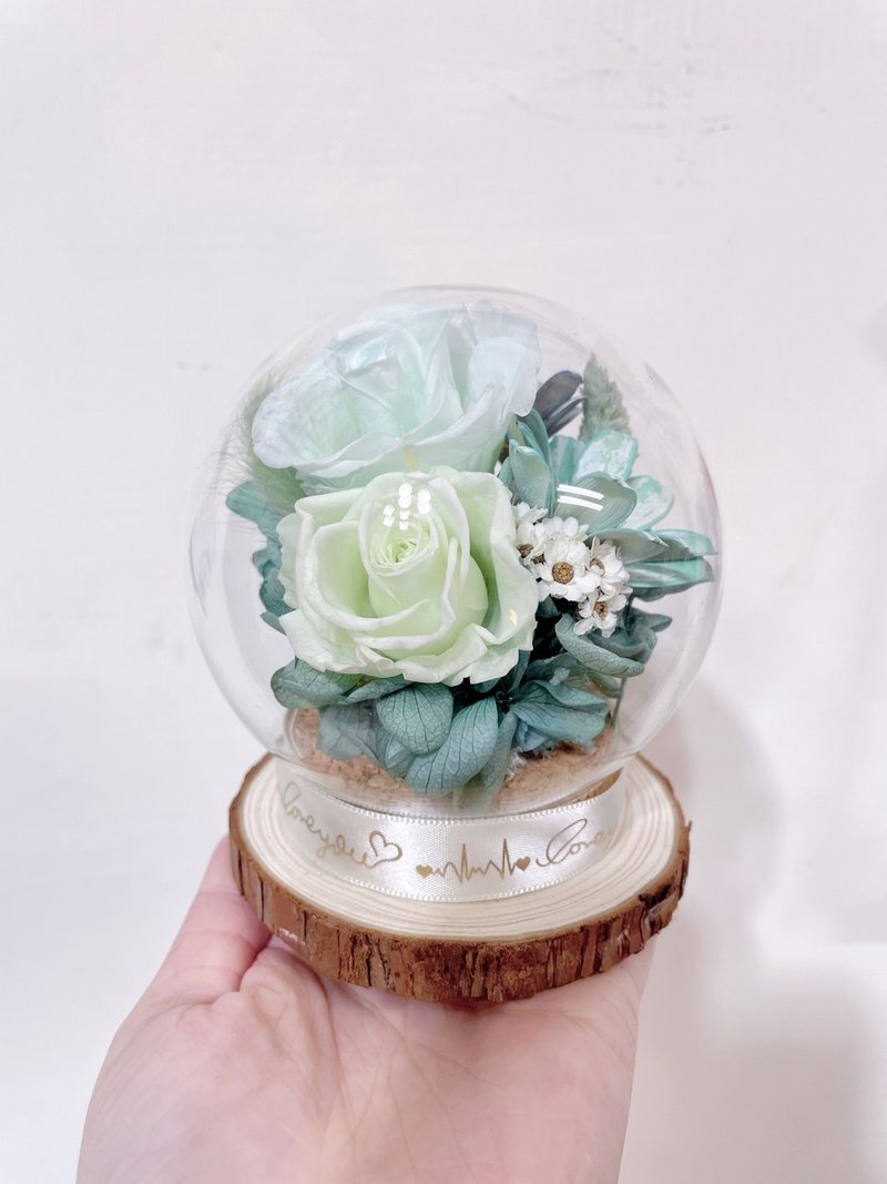 聖誕節禮物/水晶球系列/永生花盅/大地氣息淺暖綠/圓形花盅/9折 - 花藝/盆栽/植栽 - 其他材質 