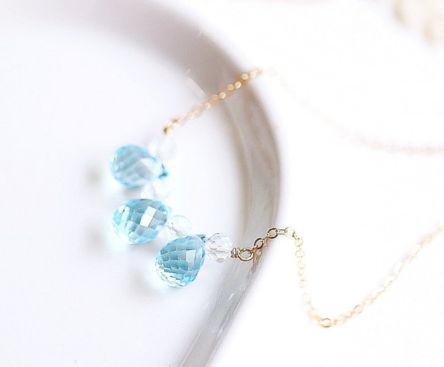 Light Jewelry Cool Ice Cube Azure Stone Necklace Crystal - Shop E