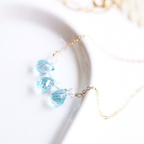 一抹月光 Emoonstone 輕珠寶透涼冰塊 蔚藍托帕石項鍊水晶