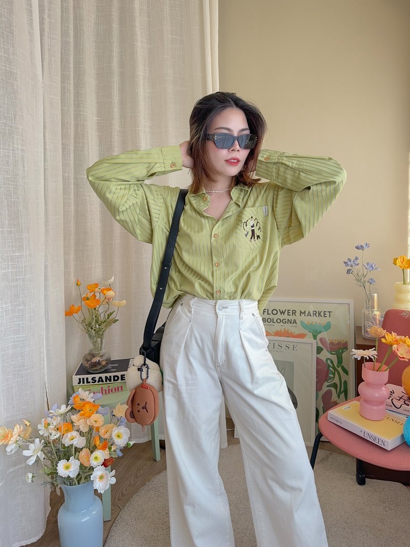 Unisex TaTar Long-Sleeves Shirt-Matcha GreenTea - เสื้อผู้หญิง - เส้นใยสังเคราะห์ สีเขียว