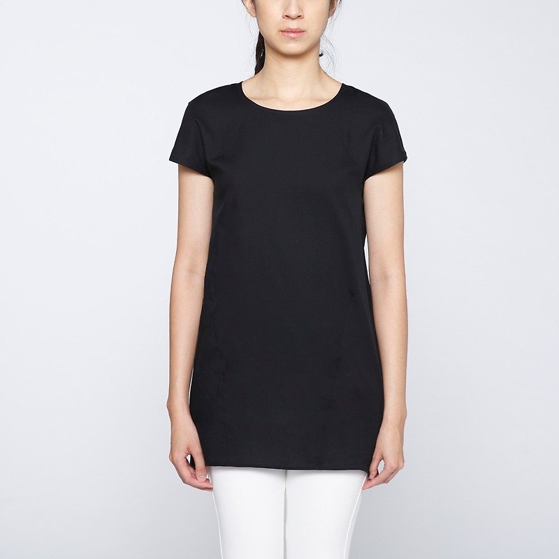 [Cool Summer Selection] Quiet and long-lasting beauty collagen patchwork blouse - black - Women's Tops - Cotton & Hemp Black