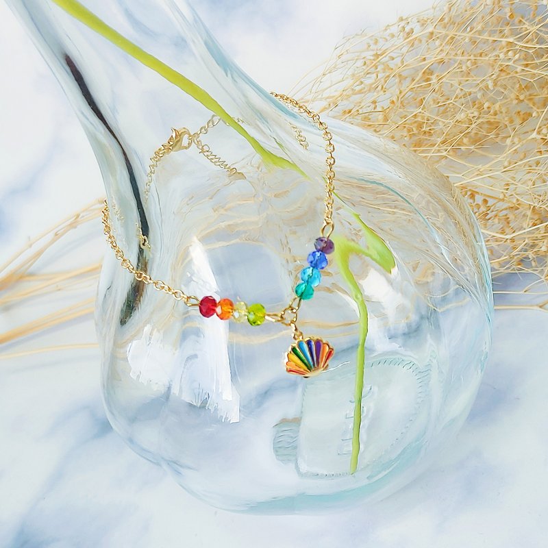 金款時尚彩虹水晶手鍊/項鍊 創意項鍊 生日禮物 - 項鍊 - 其他金屬 金色