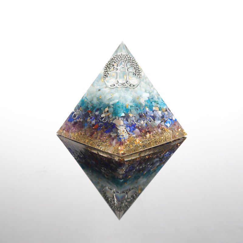 【客製化禮物】藍色海洋生命之樹-水晶大奧剛金字塔Orgonite療癒 - 燈具/燈飾 - 半寶石 藍色