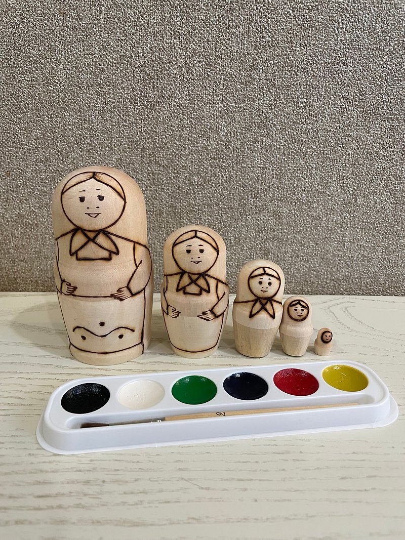Creative Kit For Children, Wooden Toy Matryoshka, Complete Painting Craft Kit - ของเล่นเด็ก - ไม้ สีดำ