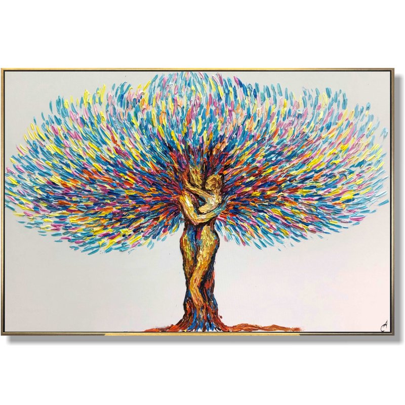 Abstract Tree Painting on Canvas Romantic Impasto Oil Art of Couple in Love Art - 壁貼/牆壁裝飾 - 壓克力 多色