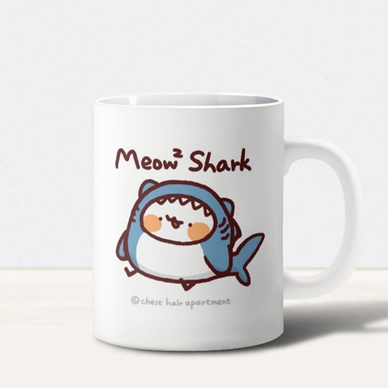 Matte ceramic mug 12oz hand-painted meow shark | chest hair apartment water gift - แก้วมัค/แก้วกาแฟ - เครื่องลายคราม 