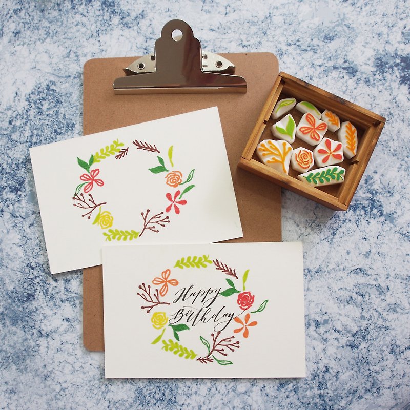 Mstandforc x Handmade J | Watercolor Wreath Seal Set 2 [10 pieces] - Stamps & Stamp Pads - Rubber Multicolor