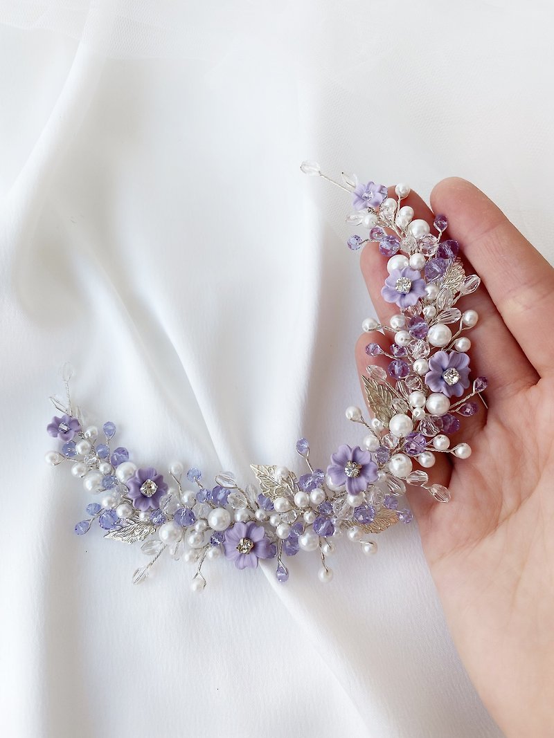 Bridal flower hair piece , bridal lavender headpiece , Purple wedding hairpiece - Hair Accessories - Other Materials Purple
