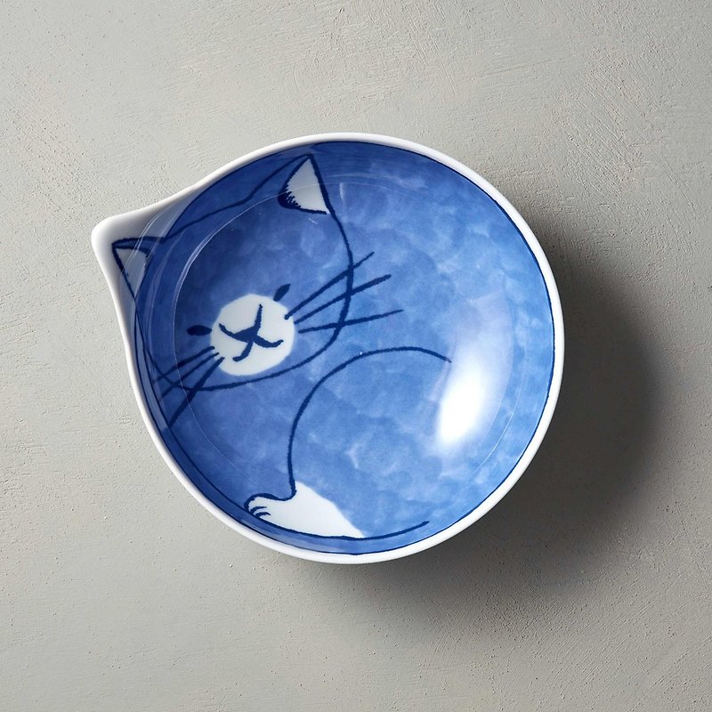 Ishimaru Hasami Yaki- neco Cat Big Round Bowl- White Sox Cat - Bowls - Porcelain White