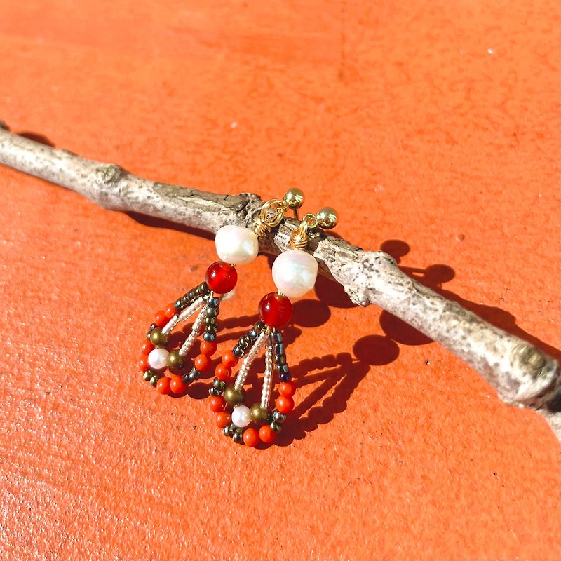 Semi-Precious Stones Earrings & Clip-ons Red - Natural Pearl/Agate Earrings