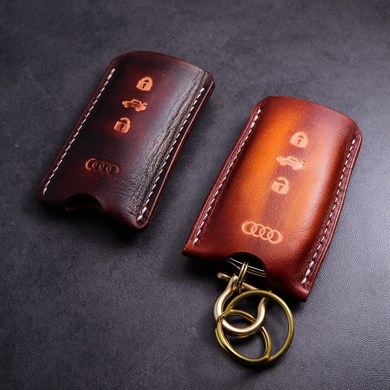 Cans handmade handmade custom real cowhide for Audi Q5/A4L/A6L/A8L/A5/S5 car key cover - Keychains - Genuine Leather Orange