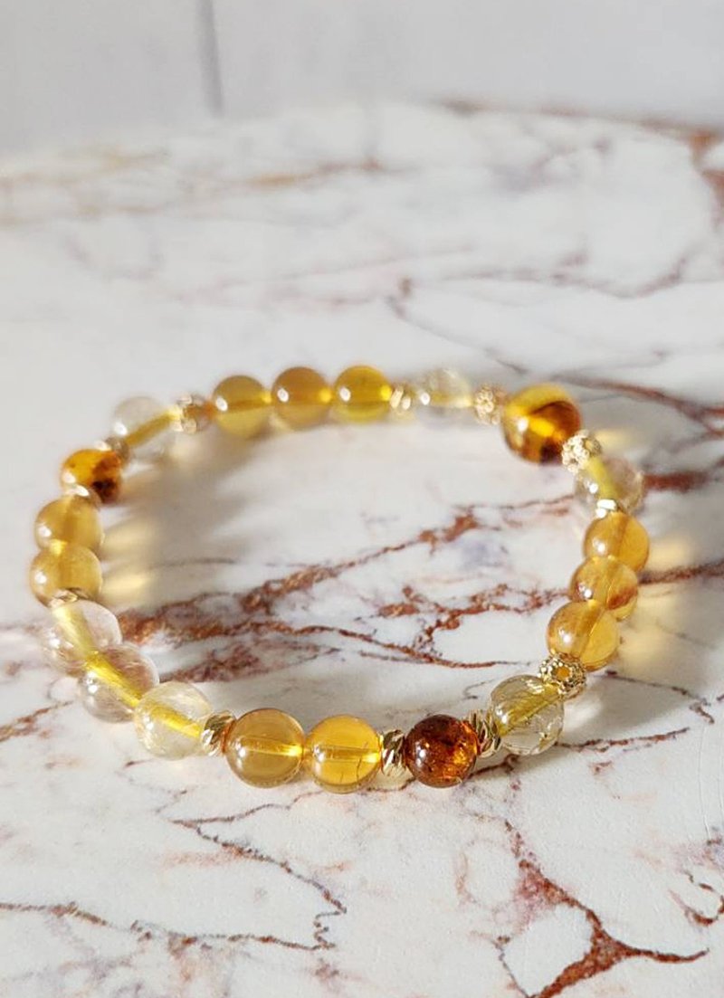 Amber, Golden Amber, Titanium Crystal Bracelet, Seven Chakras, Solar Plexus Crystal Bracelet - สร้อยข้อมือ - คริสตัล สีเหลือง