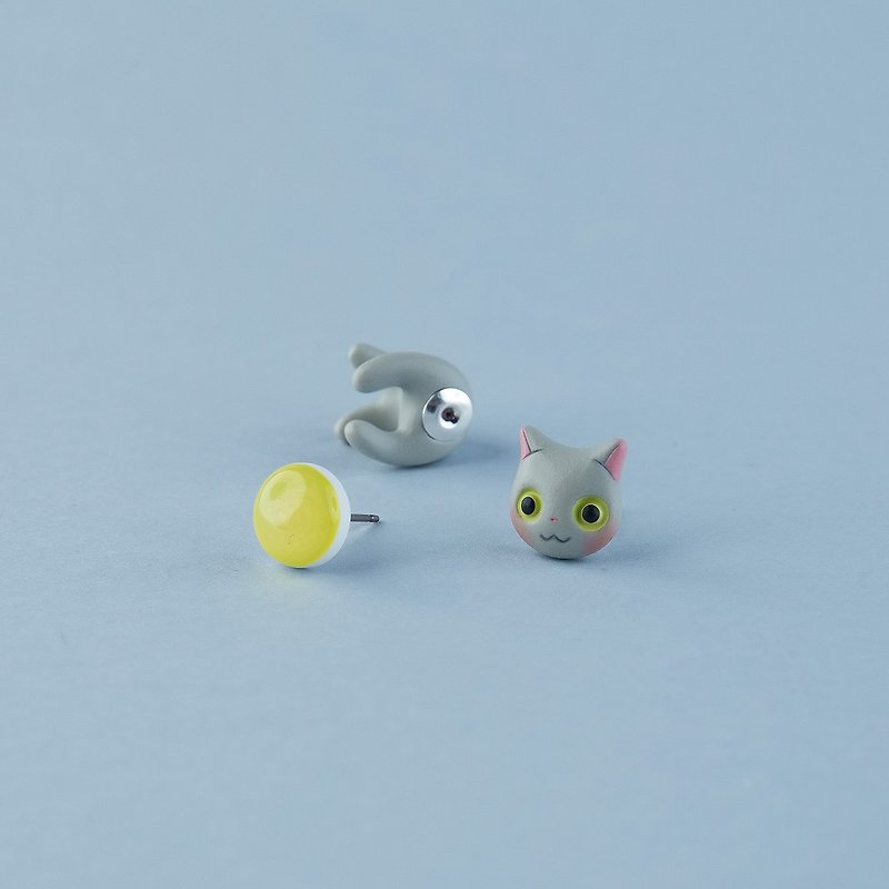 Oriental Shorthair - Polymer Clay Earrings, Handmade&Handpaited Catlover Gift - 耳環/耳夾 - 黏土 灰色