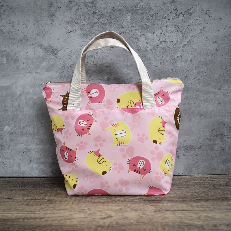 Zipper small bag/cutlery bag_Smiling Cat (Pink) - Handbags & Totes - Nylon Pink