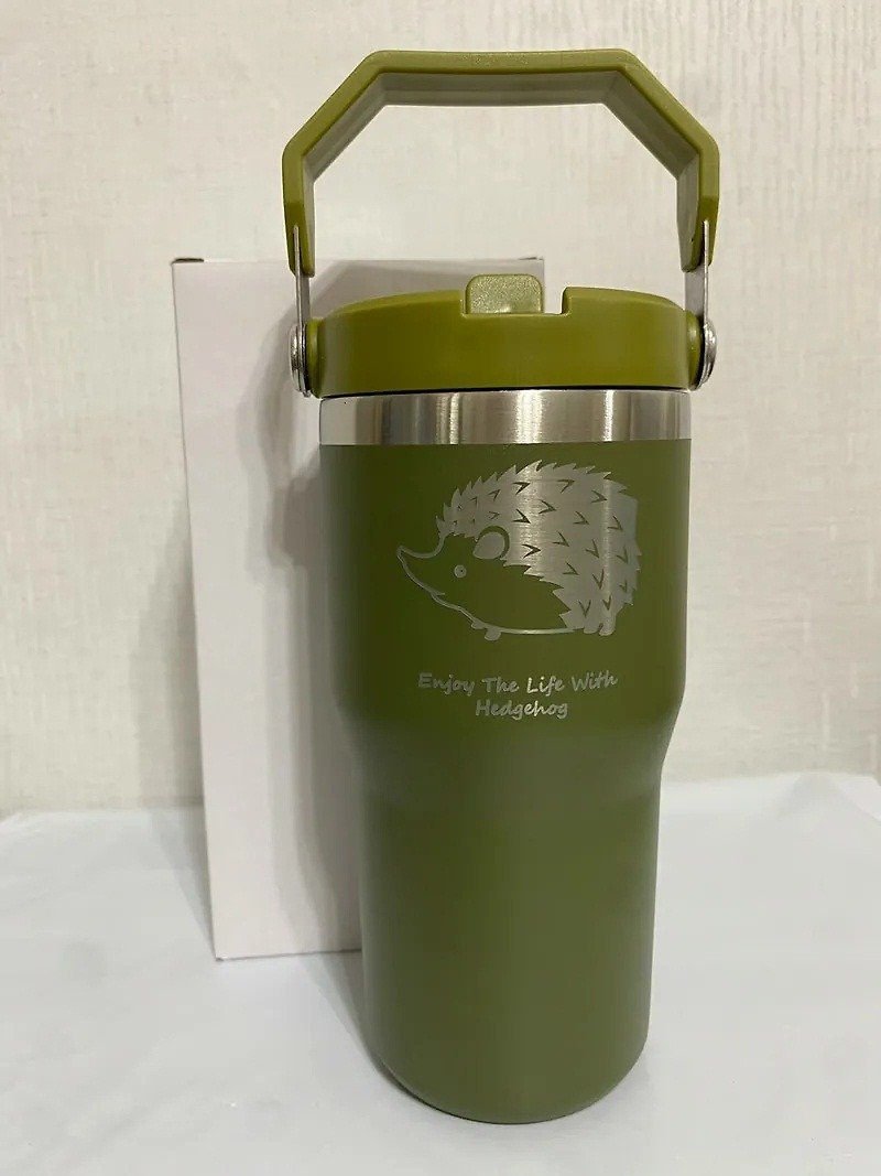 Spot 600CC Handle Thermos Cup Military Green Hedgehog C - Vacuum Flasks - Other Metals Green
