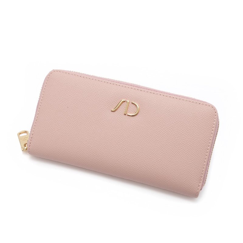 SS23 brand palm print leather zipper long clip powder - Wallets - Genuine Leather Pink