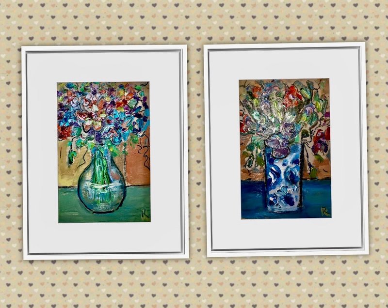 Garden Echoes – Diptych original oil paintings - 壁貼/牆壁裝飾 - 其他材質 