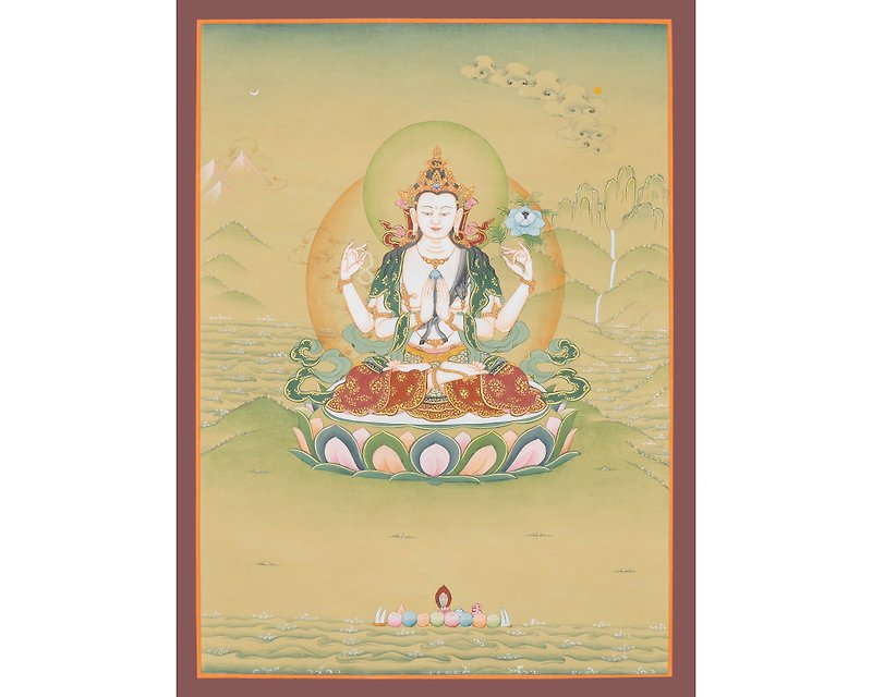 Karma Gadri Style Chenrezig Thangka paintings, Tibetan buddhist thanka - Wall Décor - Other Materials Multicolor
