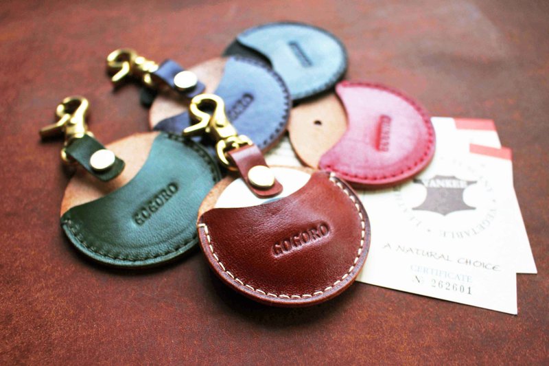 gogoro key holster Italy Yankee vegetable tanned leather multi-color optional can be purchased with embossing - ที่ห้อยกุญแจ - หนังแท้ สีนำ้ตาล