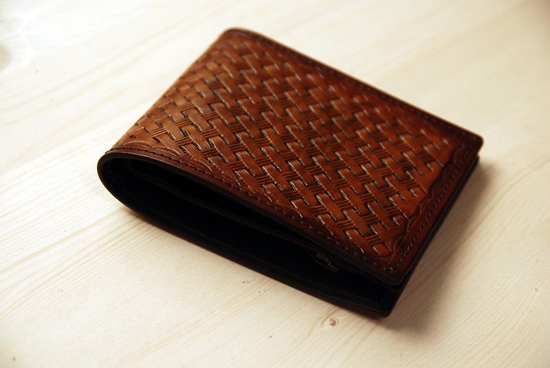 Spot 1 [Christmas Offer] [Vegetable Tanned Leather Short Clip] Bamboo Braided Brown Short Clip - Wallets - Genuine Leather Brown