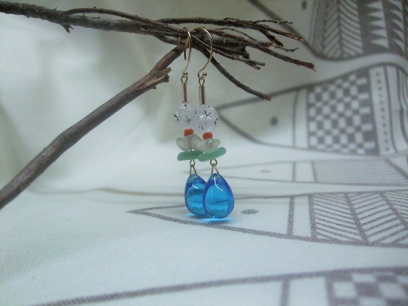 Earrings - Natural Stone - Glass Beads - ต่างหู - แก้ว 