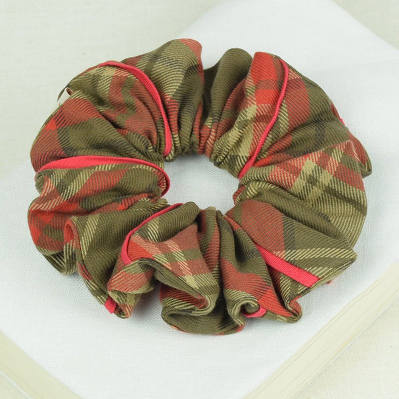 Handmade Piped Blend Plaid Scrunchie Collection - Hair Accessories - Cotton & Hemp White