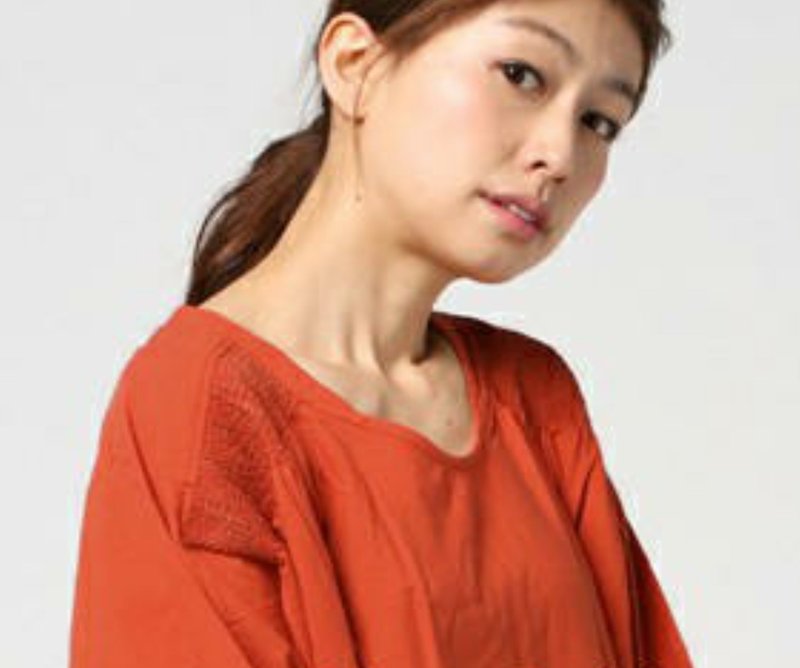 法式復古  AD訂單絲混純棉蝙蝠上衣 - 女上衣/長袖上衣 - 棉．麻 橘色