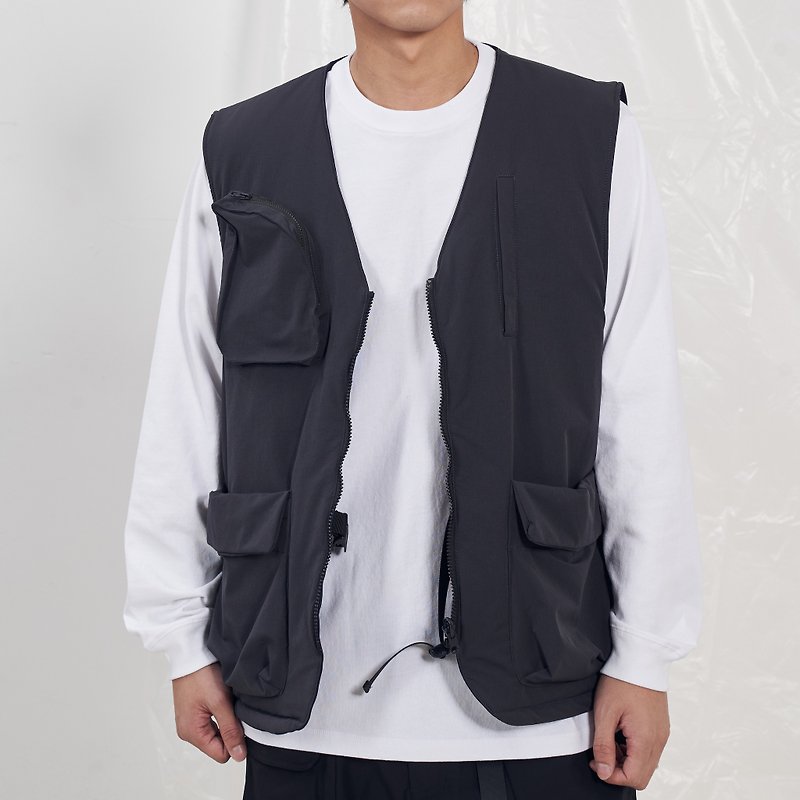 Reversible Vest/functional/water resistant - เสื้อโค้ทผู้ชาย - ผ้าฝ้าย/ผ้าลินิน สีเทา