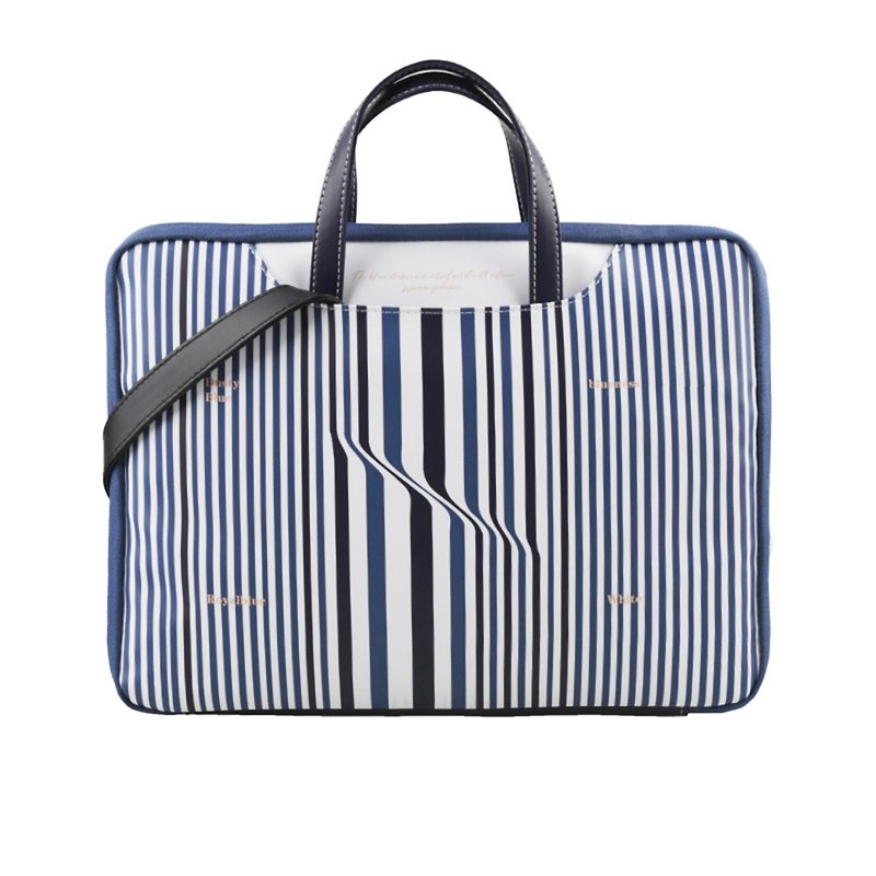 Blue and white striped laptop bag shoulder messenger bag computer bag commuter bag computer protection - Laptop Bags - Faux Leather 